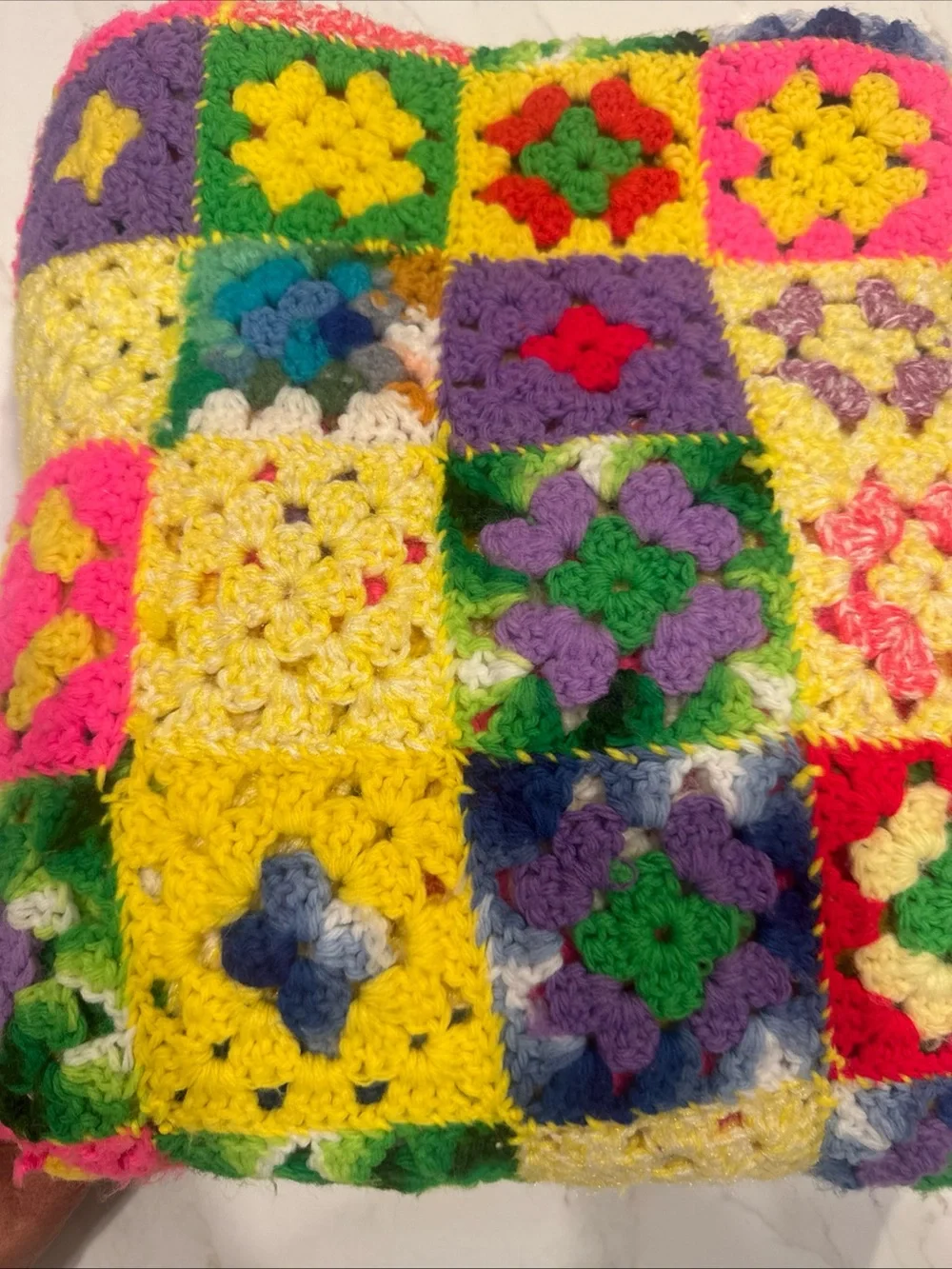 Handmade Multicolor Crochet Granny Square Throw Afghan Colorful Flowers Vintage